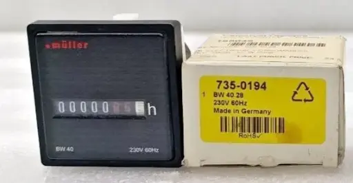 NEW MULLER BW40.X8 HOUR METER 230V 60Hz MECHANICAL 6 DIGITS